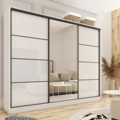 Zestawy Mebli Do Przedpokoju|Szafy Trzydrzwiowe></noscript>BROMARKT Biała szafa połysk 250 cm LOFT biały połysk