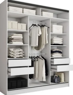 Szafy Trzydrzwiowe|Szafy Do Przedpokoju>BROMARKT Biała szafa przesuwna 200 cm z półkami i szufladami LOFT MAX biały