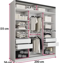 Szafy Trzydrzwiowe|Szafy Do Przedpokoju></noscript>BROMARKT Biała szafa przesuwna 200 cm z półkami i szufladami LOFT MAX biały