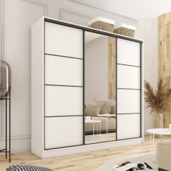 Zestawy Mebli Do Przedpokoju|Szafy Trzydrzwiowe></noscript>BROMARKT Biała szafa przesuwna 200 cm LOFT biały