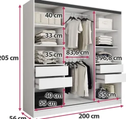 Zestawy Mebli Do Przedpokoju|Szafy Trzydrzwiowe></noscript>BROMARKT Biała szafa przesuwna 200 cm LOFT biały