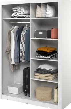 Zestawy Mebli Do Sypialni|Szafy Dwudrzwiowe>lenart. Biała szafa przesuwna 150 cm z lustrem i półkami ARTI biały