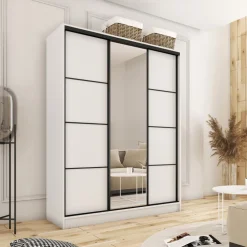 Zestawy Mebli Do Przedpokoju|Szafy Trzydrzwiowe></noscript>BROMARKT Biała szafa przesuwna 150 cm LOFT biały