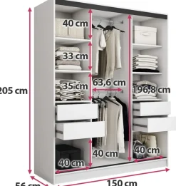 Zestawy Mebli Do Przedpokoju|Szafy Trzydrzwiowe></noscript>BROMARKT Biała szafa przesuwna 150 cm LOFT biały