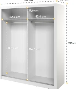 Zestawy Mebli Do Sypialni|Szafy Dwudrzwiowe></noscript>lenart. Biała szafa przesuwna 180 cm z lustrem ARTI z ryflowanym frontem