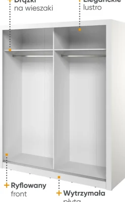 Zestawy Mebli Do Sypialni|Szafy Dwudrzwiowe></noscript>lenart. Biała szafa przesuwna 180 cm z lustrem ARTI z ryflowanym frontem