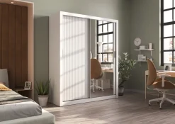 Zestawy Mebli Do Sypialni|Szafy Dwudrzwiowe></noscript>lenart. Biała szafa przesuwna 180 cm z lustrem ARTI z ryflowanym frontem