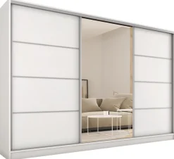 Zestawy Mebli Do Przedpokoju|Szafy Trzydrzwiowe>BROMARKT Biała szafa przesuwna 280 cm z lustrem TOP biały