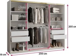 Szafy Trzydrzwiowe|Szafy Do Przedpokoju></noscript>BROMARKT Biała szafa przesuwna 250 cm GOLD NEW mat biały
