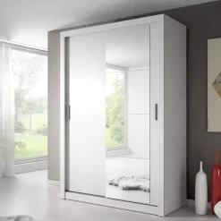 Zestawy Mebli Do Sypialni|Szafy Dwudrzwiowe></noscript>lenart. Biała szafa przesuwna 150 cm z lustrem półki ARTI biały