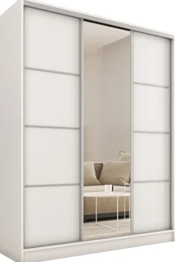 Zestawy Mebli Do Przedpokoju|Szafy Trzydrzwiowe>BROMARKT Biała szafa przesuwna 150 cm z lustrem TOP biały