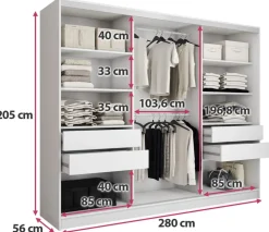 Szafy Trzydrzwiowe|Szafy Do Przedpokoju></noscript>BROMARKT Biała szafa przesuwna 280 cm TOP biały