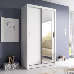 Zestawy Mebli Do Przedpokoju|Zestawy Mebli Do Sypialni></noscript>lenart. Biała szafa przesuwna 120 cm z lustrem półki ARTI biały