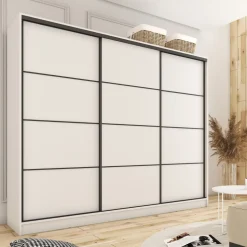 Zestawy Mebli Do Przedpokoju|Szafy Trzydrzwiowe></noscript>BROMARKT Biała szafa przesuwna 250 cm LOFT biały