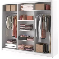 Zestawy Mebli Do Sypialni|Szafy Trzydrzwiowe></noscript>lenart. Biała szafa przesuwna 250 cm z lustrem szuflady półki ARTI biały