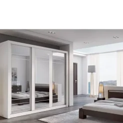 Zestawy Mebli Do Sypialni|Szafy Trzydrzwiowe></noscript>lenart. Biała szafa przesuwna 250 cm z lustrem szuflady półki ARTI biały