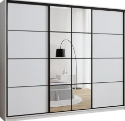 Szafy Trzydrzwiowe|Szafy Do Przedpokoju>BROMARKT Biała szafa przesuwna 250 cm z lustrem i drążkami EDGE biały