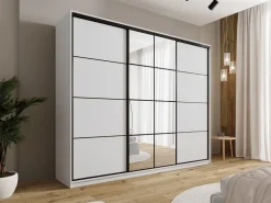 Szafy Trzydrzwiowe|Szafy Do Przedpokoju></noscript>BROMARKT Biała szafa przesuwna 250 cm z lustrem i drążkami EDGE biały