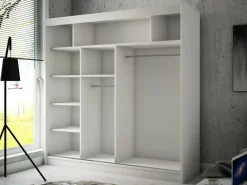 Zestawy Mebli Do Przedpokoju|Szafy Dwudrzwiowe>Arton Biała szafa przesuwna do sypialni 200 cm z półkami BRANDON biały