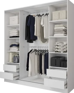 Zestawy Mebli Do Przedpokoju|Szafy Trzydrzwiowe>BROMARKT Biała szafa przesuwna do sypialni z lustrem 180 cm BEST półki