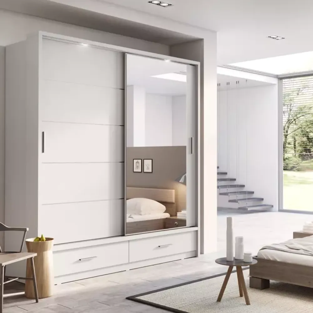 Zestawy Mebli Do Sypialni|Zestawy Mebli Do Przedpokoju>lenart. Biała szafa przesuwna z lustrem 200 cm szuflady półki ARTI biały