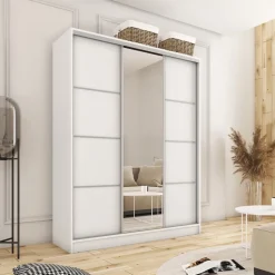 Zestawy Mebli Do Przedpokoju|Szafy Trzydrzwiowe></noscript>BROMARKT Biała szafa przesuwna z lustrem 180 cm TOP MAX biały