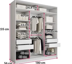 Zestawy Mebli Do Przedpokoju|Szafy Trzydrzwiowe></noscript>BROMARKT Biała szafa przesuwna z lustrem 180 cm TOP MAX biały