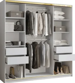 Zestawy Mebli Do Przedpokoju|Szafy Trzydrzwiowe>BROMARKT Biała szafa przesuwna z lustrem 200 cm GOLD połysk biały połysk