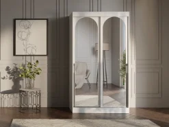 Szafy Dwudrzwiowe|Szafy Do Przedpokoju></noscript>JUREK Biała szafa przesuwna z lustrami 120 cm drzwi przesuwne czarne uchwyty biały