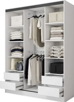 Zestawy Mebli Do Przedpokoju|Szafy Trzydrzwiowe>BROMARKT Biała szafa przesuwna z lustrem 160 cm BEST półki drążki