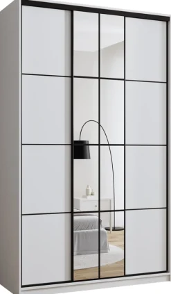 Zestawy Mebli Do Przedpokoju|Szafy Trzydrzwiowe>BROMARKT Biała szafa przesuwna z lustrem i drążkami 150 cm EDGE MAX biały