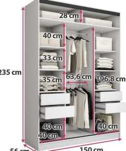 Zestawy Mebli Do Przedpokoju|Szafy Trzydrzwiowe></noscript>BROMARKT Biała szafa przesuwna z lustrem i drążkami 150 cm EDGE MAX biały