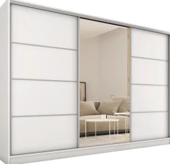 Zestawy Mebli Do Przedpokoju|Szafy Trzydrzwiowe>BROMARKT Biała szafa przesuwna z lustrem 250cm TOP biały