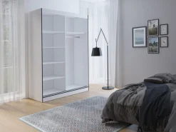 Meble Dla Dzieci|Meble Młodzieżowe></noscript>JUREK Biała szafa przesuwna z lustrem i półkami 120 cm OLAS biały