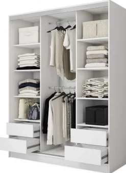 Zestawy Mebli Do Przedpokoju|Szafy Trzydrzwiowe>BROMARKT Biała szafa przesuwna z lustrem 160 cm BEST półki drążki