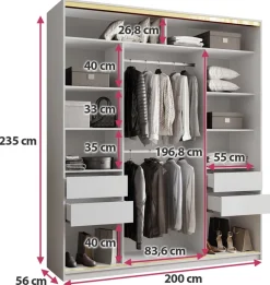 Szafy Trzydrzwiowe|Szafy Do Przedpokoju></noscript>BROMARKT Biała szafa przesuwna z lustrem 200 cm GOLD NEW MAX biały