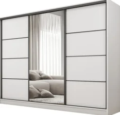 Szafy Trzydrzwiowe|Szafy Do Przedpokoju>BROMARKT Biała szafa przesuwna z lustrem 250 cm BEST nowoczesna biały