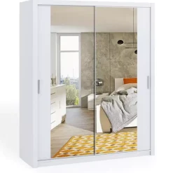Zestawy Mebli Do Sypialni|Szafy Dwudrzwiowe>GiB Meble Biała szafa przesuwna z lustrami 180 cm BELLA biały