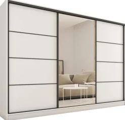 Szafy Trzydrzwiowe|Szafy Do Przedpokoju>BROMARKT Biała szafa przesuwna z lustrem 250 cm LOFT biały