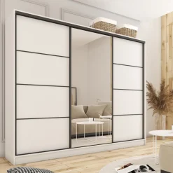 Szafy Trzydrzwiowe|Szafy Do Przedpokoju></noscript>BROMARKT Biała szafa przesuwna z lustrem 250 cm LOFT biały