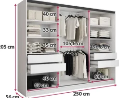 Szafy Trzydrzwiowe|Szafy Do Przedpokoju></noscript>BROMARKT Biała szafa przesuwna z lustrem 250 cm LOFT biały
