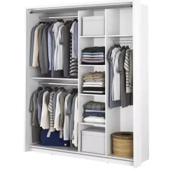 Zestawy Mebli Do Sypialni|Szafy Dwudrzwiowe></noscript>lenart. Biała szafa przesuwna z lustrem 180 cm półki drążek ARTI biały