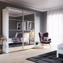 Zestawy Mebli Do Sypialni|Szafy Dwudrzwiowe></noscript>lenart. Biała szafa przesuwna z lustrem 180 cm półki drążek ARTI biały