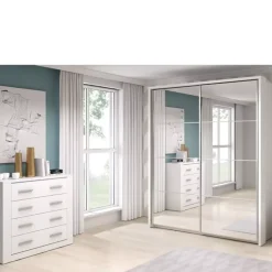 Zestawy Mebli Do Sypialni|Szafy Dwudrzwiowe></noscript>lenart. Biała szafa przesuwna z lustrem 180 cm półki drążek ARTI biały