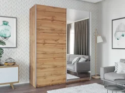 Szafy Dwudrzwiowe|Szafy Do Przedpokoju></noscript>Stolar Biała szafa przesuwna z lustrem i półkami 200 cm RUBIN biały