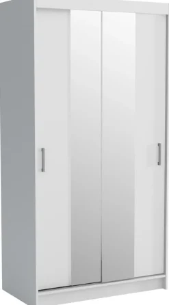 Meble Dla Dzieci|Meble Młodzieżowe>Meblohand Biała szafa przesuwna z lustrem 100 cm NASTE półki drążki biały