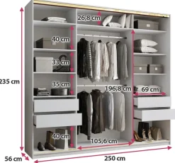 Zestawy Mebli Do Przedpokoju|Szafy Trzydrzwiowe></noscript>BROMARKT Biała szafa przesuwna z lustrem 250 cm GOLD NEW MAX biały