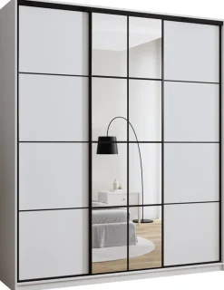 Zestawy Mebli Do Przedpokoju|Szafy Trzydrzwiowe>BROMARKT Biała szafa przesuwna z lustrem 200 cm do sypialni EDGE MAX biały