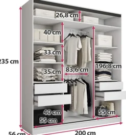 Zestawy Mebli Do Przedpokoju|Szafy Trzydrzwiowe></noscript>BROMARKT Biała szafa przesuwna z lustrem 200 cm do sypialni EDGE MAX biały