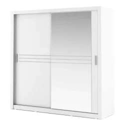 Szafy Dwudrzwiowe|Szafy Z Lustrem>lenart. Biała szafa przesuwna z lustrem 200 cm do sypialni IDEA